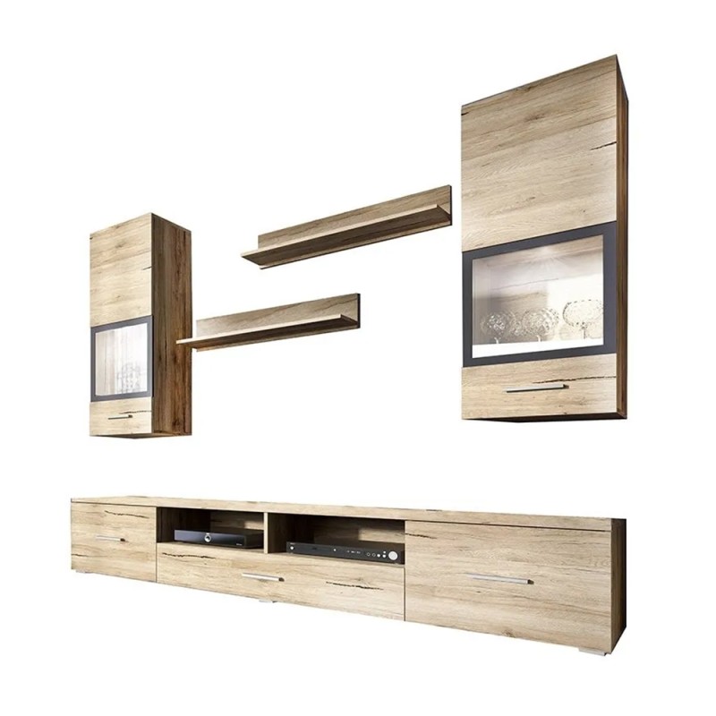 Composition de 5 meubles design pour salon couleur chêne et gris anthracite collection CONNOR