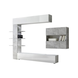Ensemble meubles salon avec rangements, collection VASCO, blanc laqué/gris effet béton