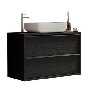 Meuble de salle de bain suspendu FRASSI – Évier inclus, 2 tiroirs – 79 cm – Coloris noir cendré