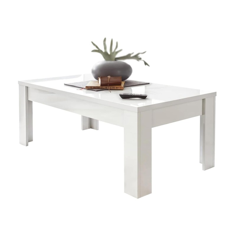 Table basse 122x45cm, Collection FALL, coloris blanc laqué