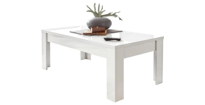 Table basse 122x45cm, Collection FALL, coloris blanc laqué