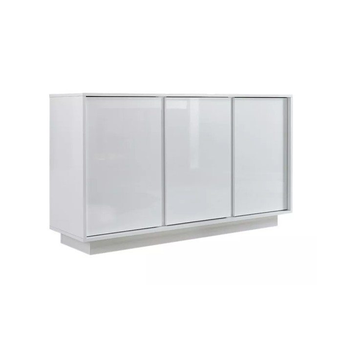 Buffet 3 portes, collection CREAM, coloris blanc laqué brillant, idéal pour un salon ou une salle à manger design