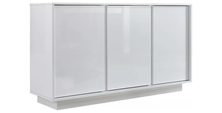 Buffet 3 portes, collection CREAM, coloris blanc laqué brillant, idéal pour un salon ou une salle à manger design