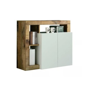 Buffet 2 portes collection BURA, coloris blanc laqué brillant et chêne clair