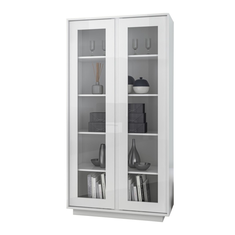 Vitrine 2 portes, collection CREAM, coloris blanc laqué brillant