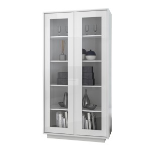 Vitrine 2 portes, collection CREAM, coloris blanc laqué brillant