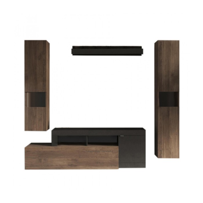 Ensemble de meubles de salon collection FREDO avec tiroir et 3 portes. Coloris noir et chêne foncé