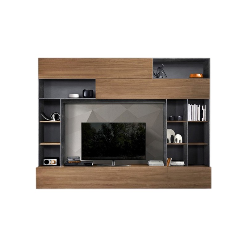 Composition murale salon avec rangements, chêne/gris anthracite, collection PATIO