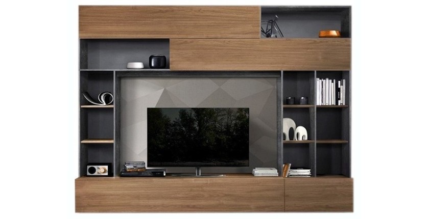 Composition murale salon avec rangements, chêne/gris anthracite, collection PATIO