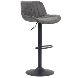 Tabouret de bar ZENA – Style vintage – PU gris – Assise confortable et design