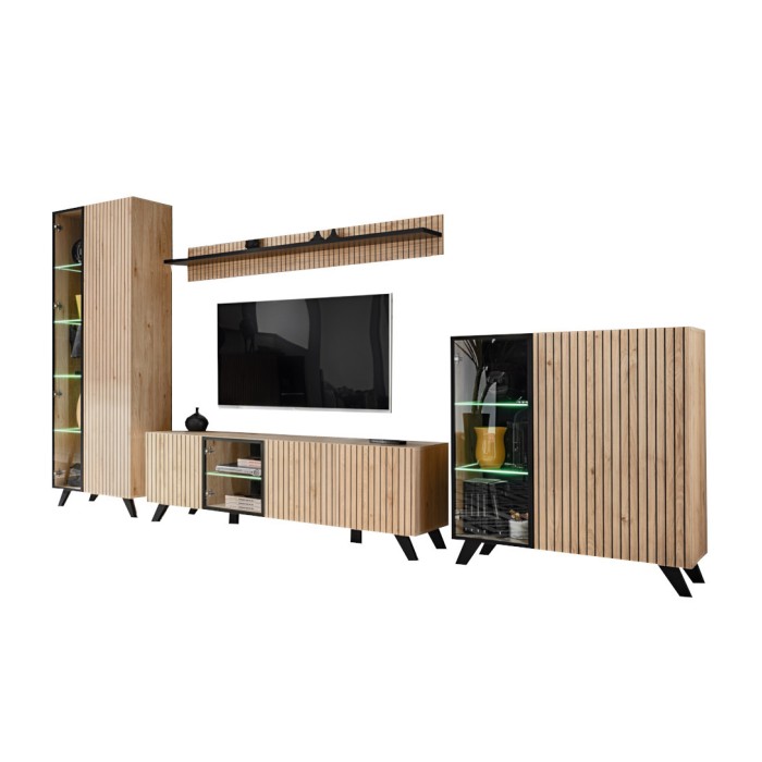 Ensemble de 4 meubles de salon NIELSEN – Chêne et noir