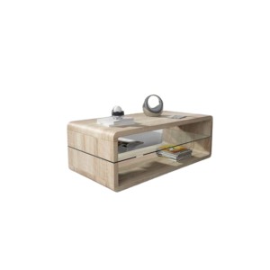 Table basse LEVIS – Design contemporain – Coloris chêne – Plateau intermédiaire en verre
