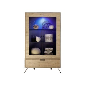 Vitrine SHOW – 2 portes en verre et 1 tiroir – Coloris chêne clair – Design moderne