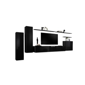 Ensemble meubles de salon SWITCH I – Design moderne – Noir brillant – Meuble TV et rangements suspendus