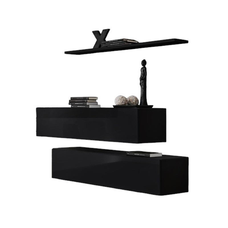 Ensemble meubles salon SWITCH SBII – Noir brillant – Meuble TV et étagère murale design