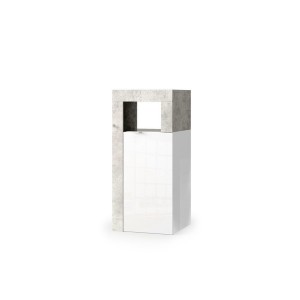 Meuble de salle de bains BURA – 1 porte – Blanc brillant laqué & gris béton – Design moderne
