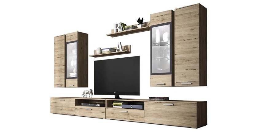 Composition XL de 8 meubles design pour salon couleur chêne et gris anthracite collection CONNOR