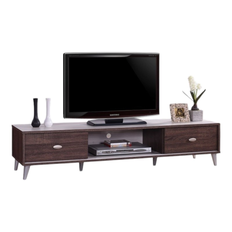 Meuble TV ANKARA – 150 cm – 2 portes coulissantes – Noyer & Blanc – Design moderne