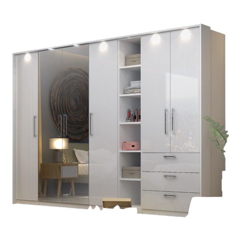 Dressing d'angle MODULO – Blanc brillant – LED & étagères inclus – Configuration personnalisable