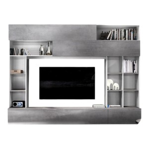 Composition murale PATIO – Gris effet béton & blanc – Nombreux rangements – Design moderne pour salon