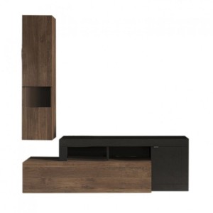 Ensemble meubles salon FREDO – Design moderne – Noir et chêne foncé – 2 portes et tiroir