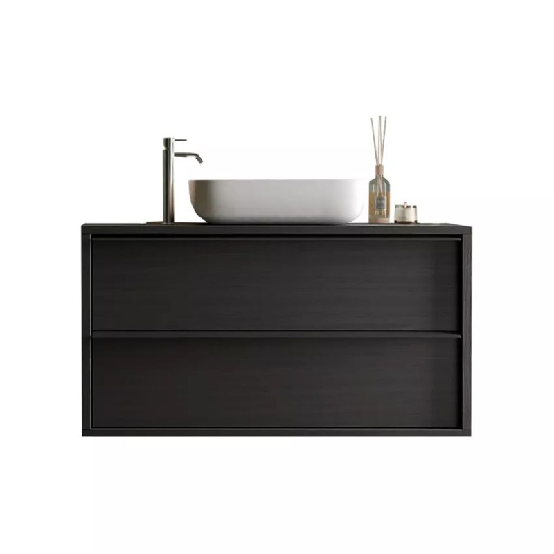 Meuble salle de bain suspendu FRASSI – Évier intégré – 2 tiroirs – Noir cendré – Design moderne