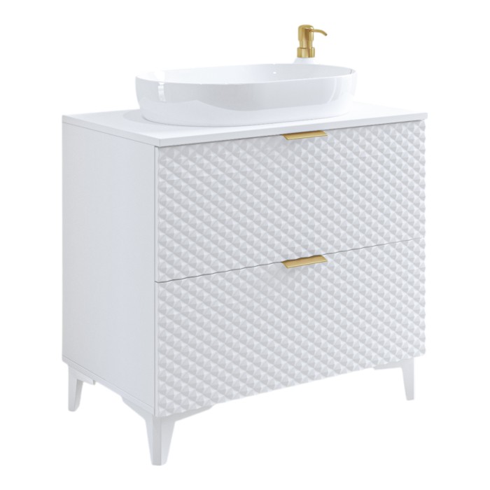 Meuble sous vasque de salle de bain 80cm avec 2 tiroirs collection CHIC coloris blanc et doré