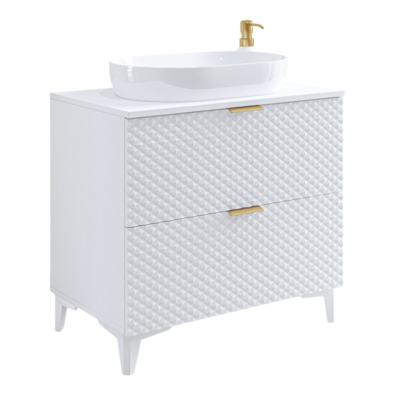 Meuble sous vasque de salle de bain 80cm avec 2 tiroirs collection CHIC coloris blanc et doré