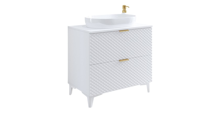 Meuble sous vasque de salle de bain 80cm avec 2 tiroirs collection CHIC coloris blanc et doré