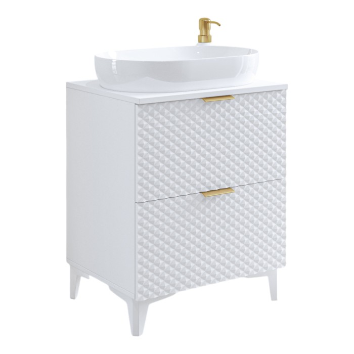 Meuble sous vasque de salle de bain 60cm avec 2 tiroirs collection CHIC coloris blanc et doré