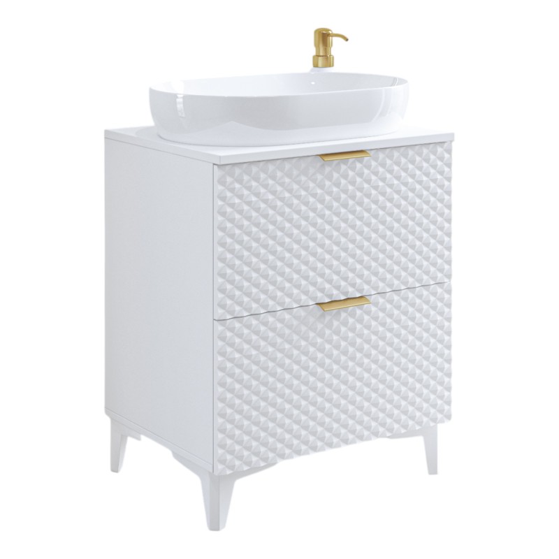 Meuble sous vasque de salle de bain 60cm avec 2 tiroirs collection CHIC coloris blanc et doré