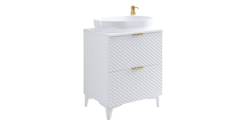 Meuble sous vasque de salle de bain 60cm avec 2 tiroirs collection CHIC coloris blanc et doré