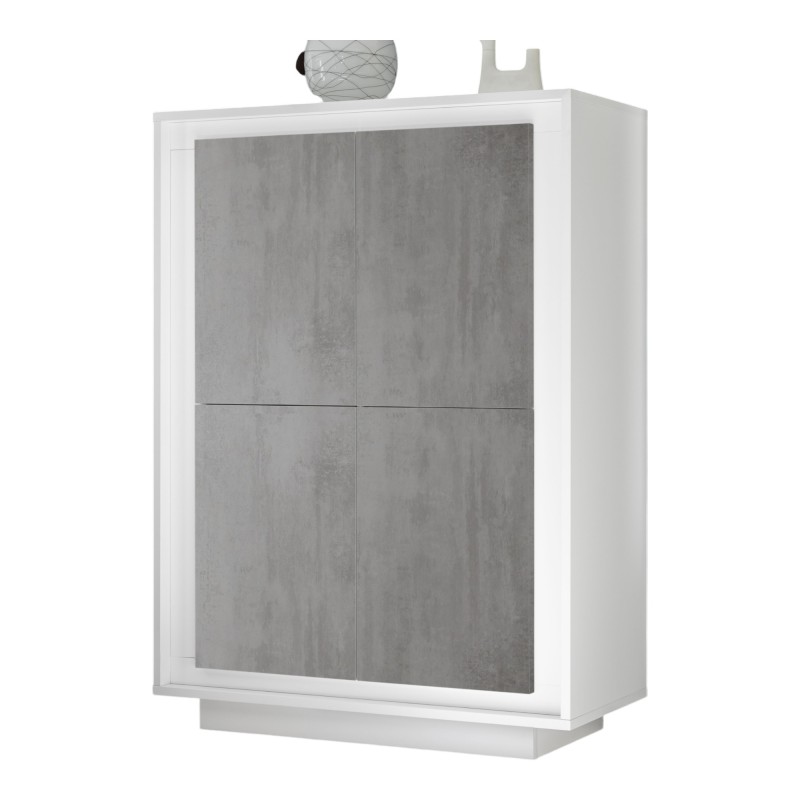 Vaisselier 4 portes FALL – Blanc mat laqué et gris béton – Design moderne et fonctionnel
