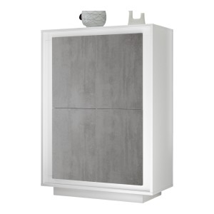 Vaisselier 4 portes FALL – Blanc mat laqué et gris béton – Design moderne et fonctionnel