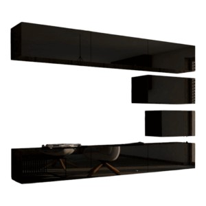 Ensemble de meubles de salon noir suspendus collection CEPTO XVI 249cm, 8 meubles, modulables.