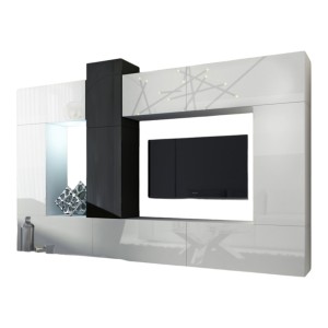 Ensemble de meubles de salon blanc et noir suspendus collection CEPTO XXII. 273cm, 10 meubles, leds, modulables.