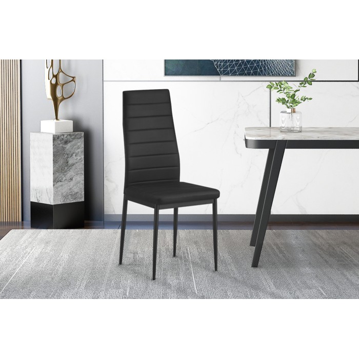 Lot de 4 chaises de salle à manger KEIZO – Design moderne – Pieds en métal noir – Revêtement PU
