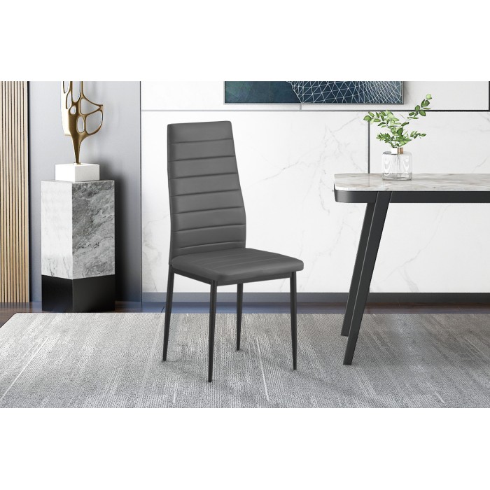 Lot de 4 chaises de salle à manger KEIZO – Design moderne – Pieds en métal noir – Revêtement PU gris