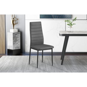 Lot de 4 chaises de salle à manger KEIZO – Design moderne – Pieds en métal noir – Revêtement PU gris