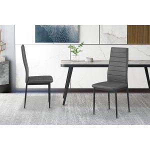 Lot de 4 chaises de salle à manger KEIZO – Design moderne – Pieds en métal noir – Revêtement PU gris