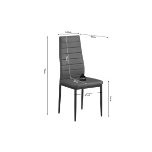Lot de 4 chaises de salle à manger KEIZO – Design moderne – Pieds en métal noir – Revêtement PU gris