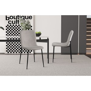 Chaise de salle à manger CORDUROY – Velours côtelé gris clair – Pieds en métal noir – Style design