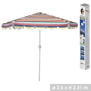 Parasol inclinable multicolore – 2,50m – H2,31m – Aluminium – Toile polyester 160g/m² – Manivelle