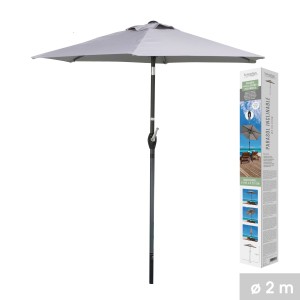 Parasol inclinable taupe 200 cm – Mât acier 34 mm – Toile polyester déperlante 160g/m²