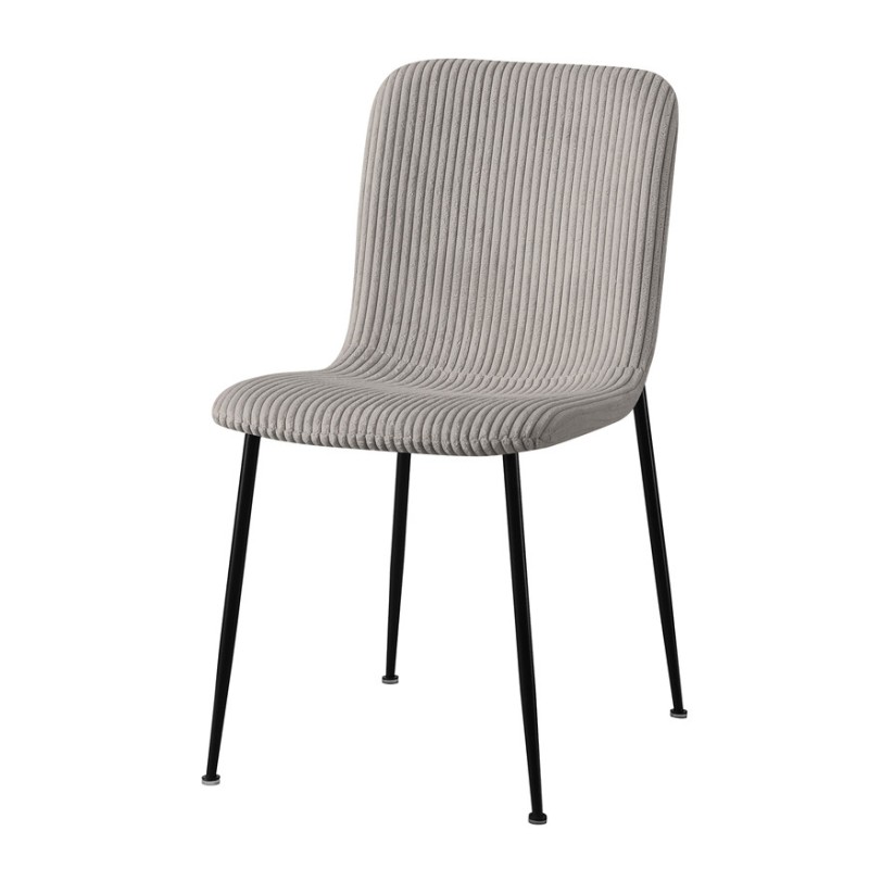 Chaise de salle à manger CORDUROY – Velours côtelé gris clair – Pieds en métal noir – Style design