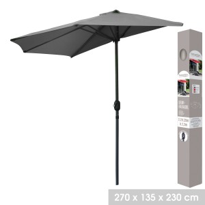 Demi-parasol mural gris anthracite – 270x135x230cm – Aluminium – Toile polyester 180g/m² – Manivelle
