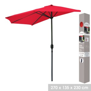 Demi-parasol mural rouge – 270x135x230cm – Aluminium – Toile polyester 180g/m² – Manivelle