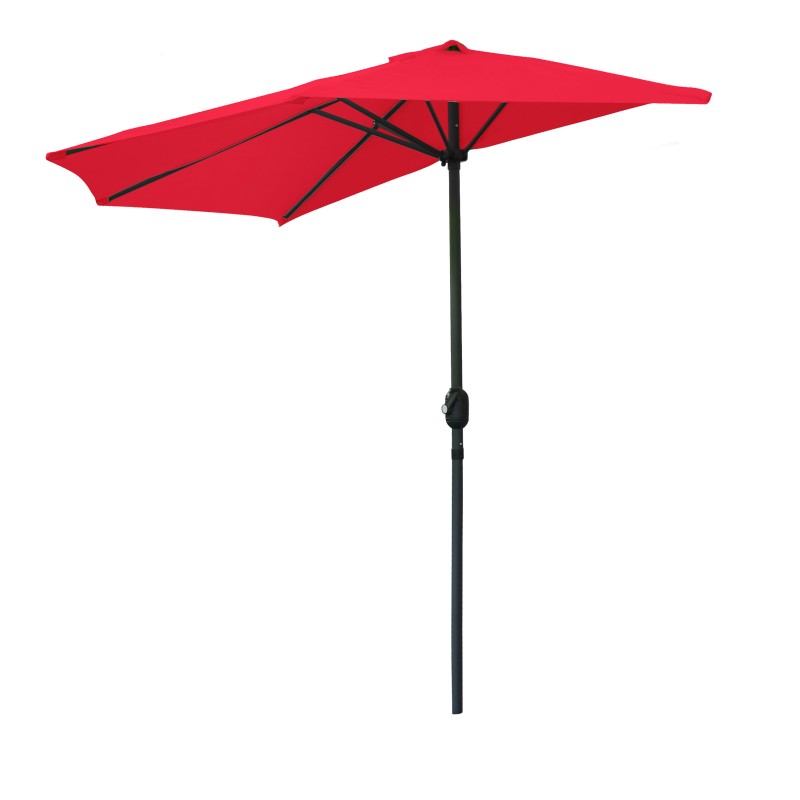 Demi-parasol mural rouge – 270x135x230cm – Aluminium – Toile polyester 180g/m² – Manivelle