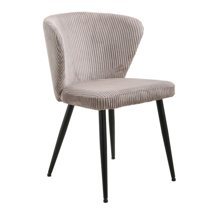 Chaise de salle à manger TORONTO – Velours côtelé sable – Pieds en métal noir – Style design
