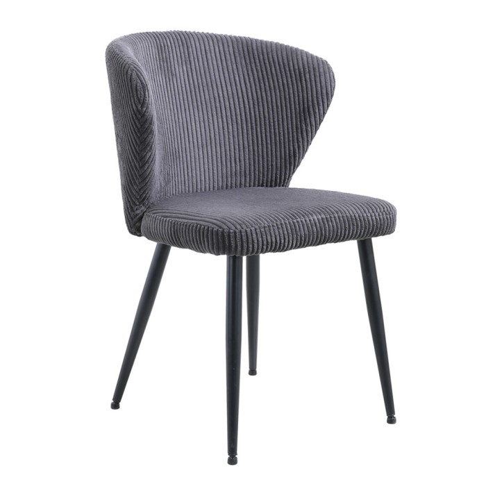 Chaise de salle à manger TORONTO – Velours côtelé gris – Pieds en métal noir – Style design
